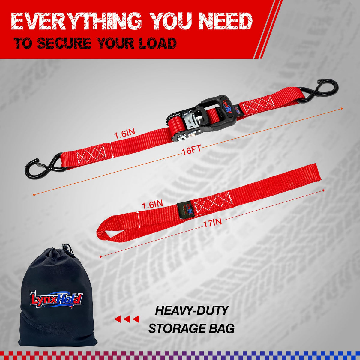 Ratchet Tie Down Straps, 1.6" x 8', 5,280 LBS Break Strength