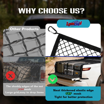 LynxHold Stretch Cargo Net, 4'x4' to 8'x8' for Pickup Truck Bed