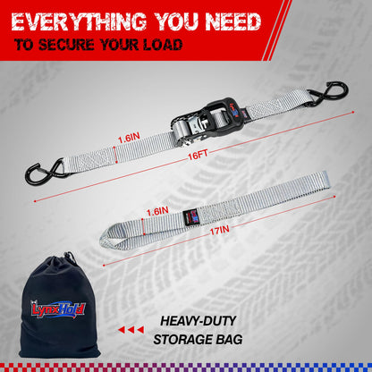 Ratchet Tie Down Straps, 1.6" x 8', 5,280 LBS Break Strength