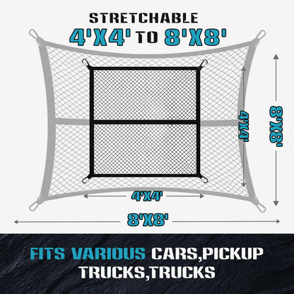 LynxHold Stretch Cargo Net, 4'x4' to 8'x8' for Pickup Truck Bed
