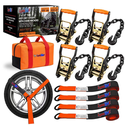 Car Hauler Tie Down Straps 2" x 120", 10,000 lb Lasso Wheel Straps with Hooks, 4-Pack