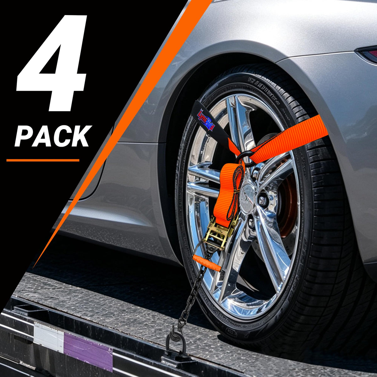 Car Hauler Tie Down Straps 2" x 120", 10,000 lb Lasso Wheel Straps with Hooks, 4-Pack