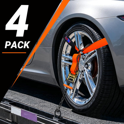 Car Hauler Tie Down Straps 2" x 120", 10,000 lb Lasso Wheel Straps with Hooks, 4-Pack