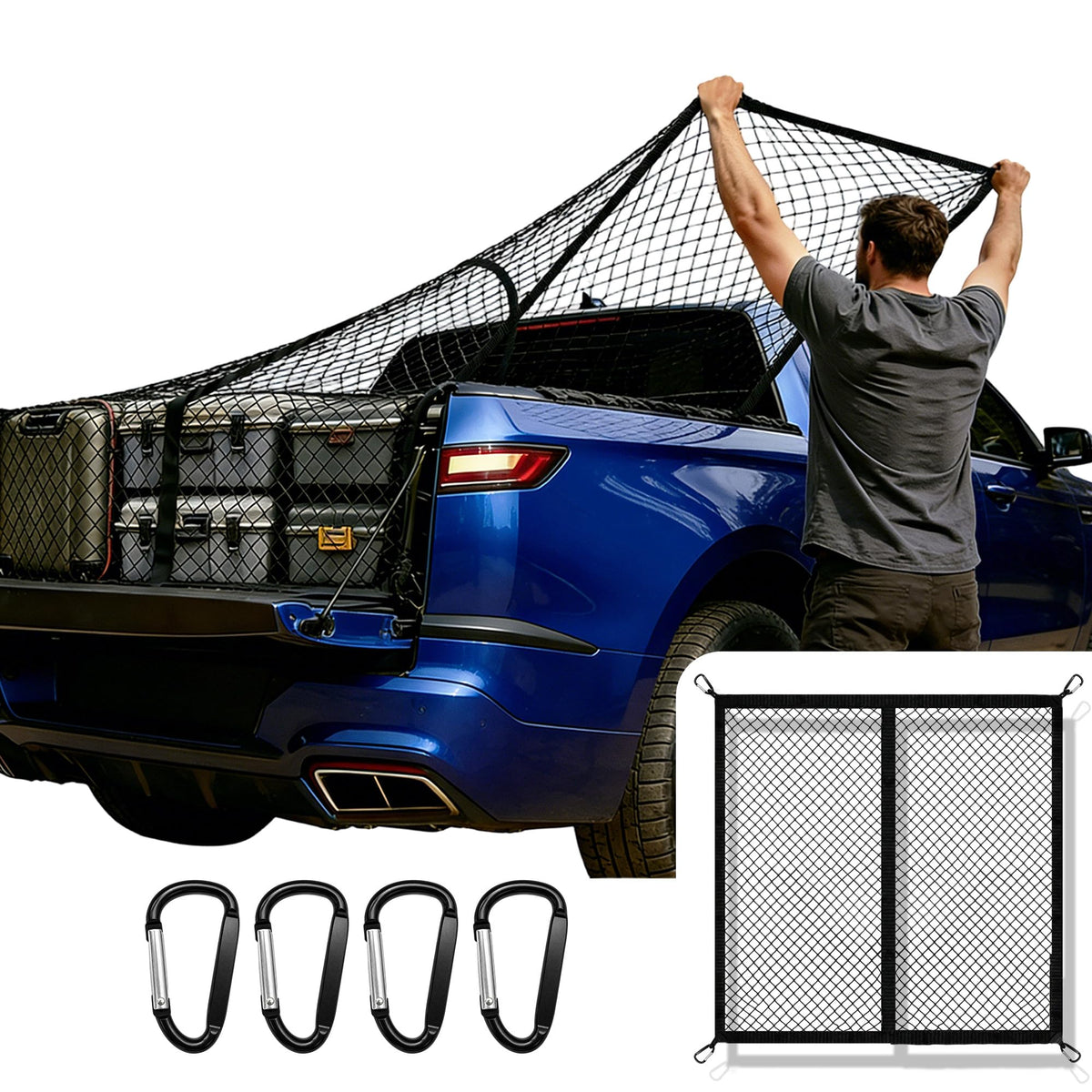 LynxHold Stretch Cargo Net, 4'x4' to 8'x8' for Pickup Truck Bed