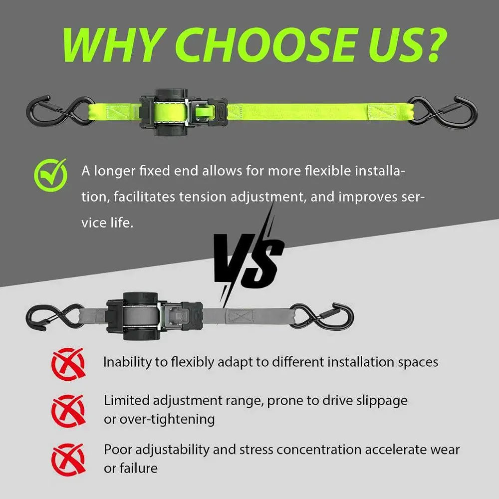 Retractable Ratchet Straps 1" x 13 Ft, Bolt-On, 1,800 Lbs, Green, 2 Pack