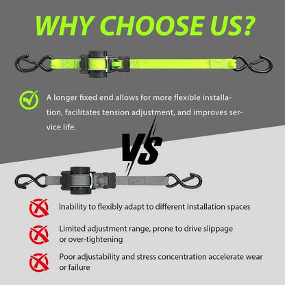 Retractable Ratchet Straps 1" x 13 Ft, Bolt-On, 1,800 Lbs, Green, 2 Pack