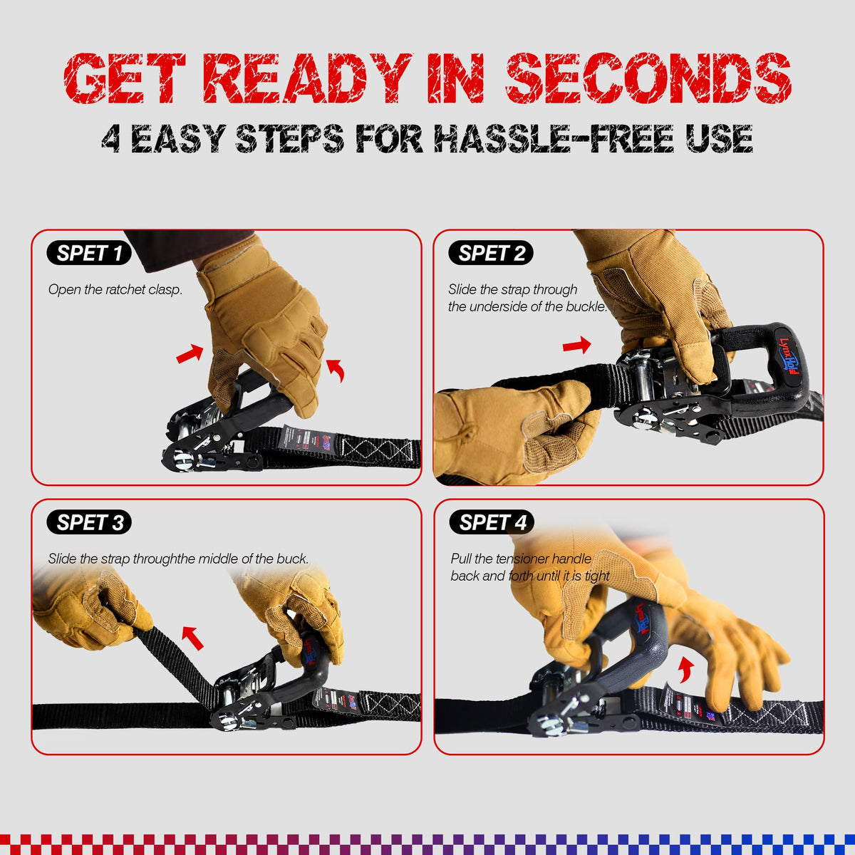 Ratchet Tie Down Straps, 1.6" x 8', 5,280 LBS Break Strength