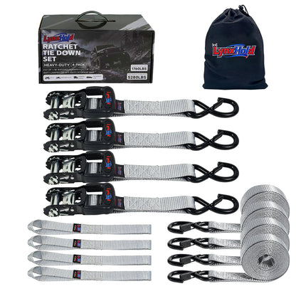 Ratchet Tie Down Straps, 1.6" x 8', 5,280 LBS Break Strength