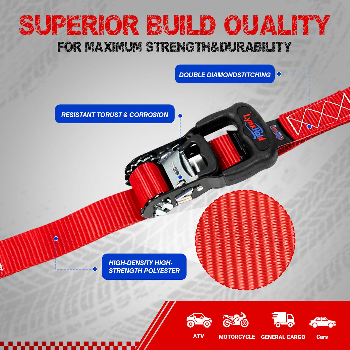 Ratchet Tie Down Straps, 1.6" x 8', 5,280 LBS Break Strength