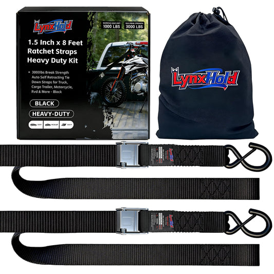 Motorcycle Tie Down Straps, 1.5" x 8', 3,000 LBS Break Strength, 2-Pack
