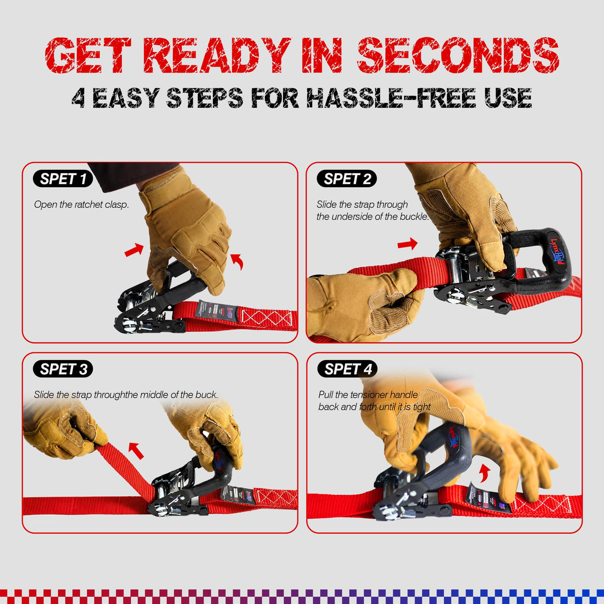 Ratchet Tie Down Straps, 1.6" x 8', 5,280 LBS Break Strength