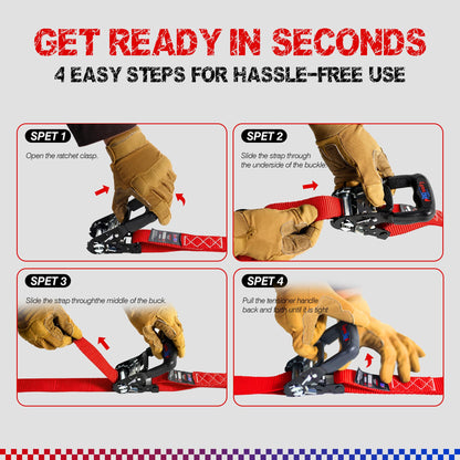 Ratchet Tie Down Straps, 1.6" x 8', 5,280 LBS Break Strength