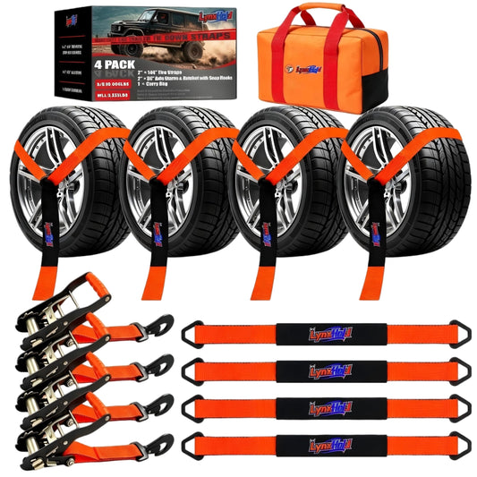 Car Tie Down Straps, 2" x 144", 10,000 LBS Wheel Tie Down Straps